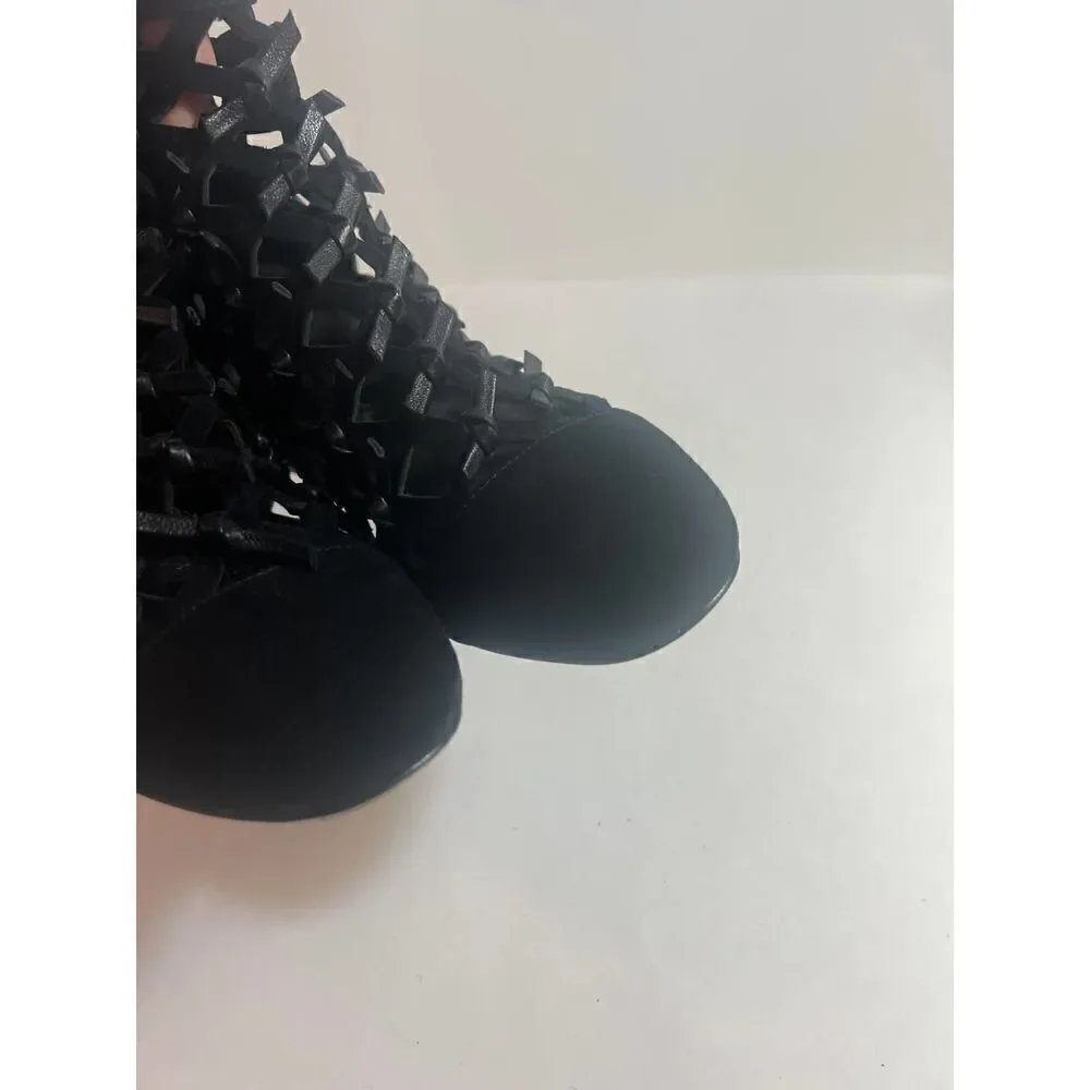 Cecelia New York Nessa Leather Knotted Bows Ankle Boots Black Sz. 6